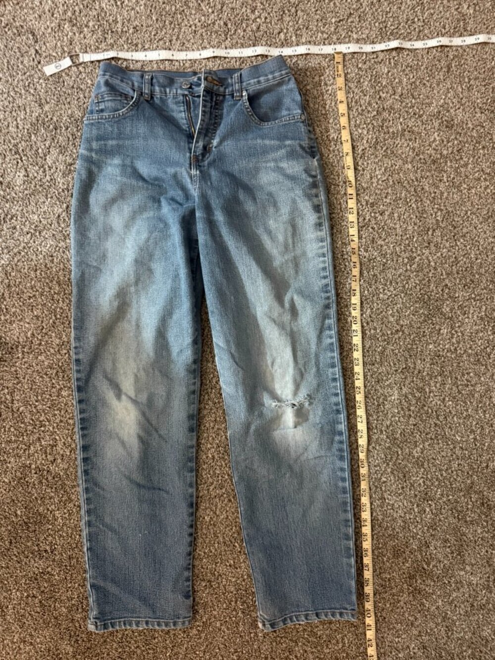 Sonoma Life Style Jeans Womens 4 Short Stretch Blue Distressed Straight Leg